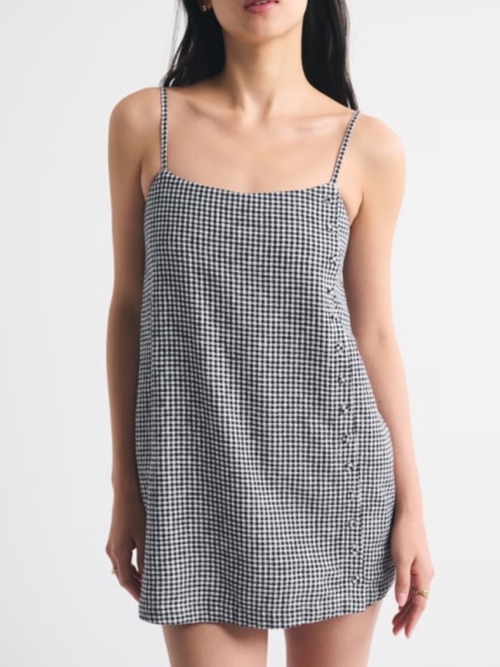 Abercrombie Linen-Blend Button Skort Dress Gingham Medium TALL